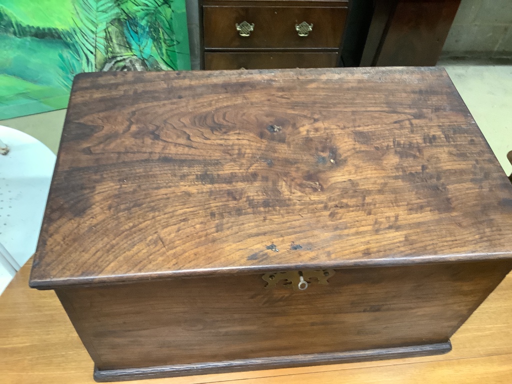 An early 19th century elm trunk, width 68cm depth 43cm height 37cm